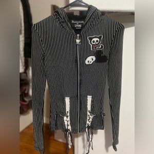 Rare Tripp NYC✖️Skelanimals Pinstripe Skeleton Kit The Cat Zip-Up Hoodie☠️